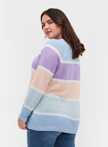 Pull en tricot à manches longues avec bloques de couleurs, Chambray Blue Comb, Model image number 1