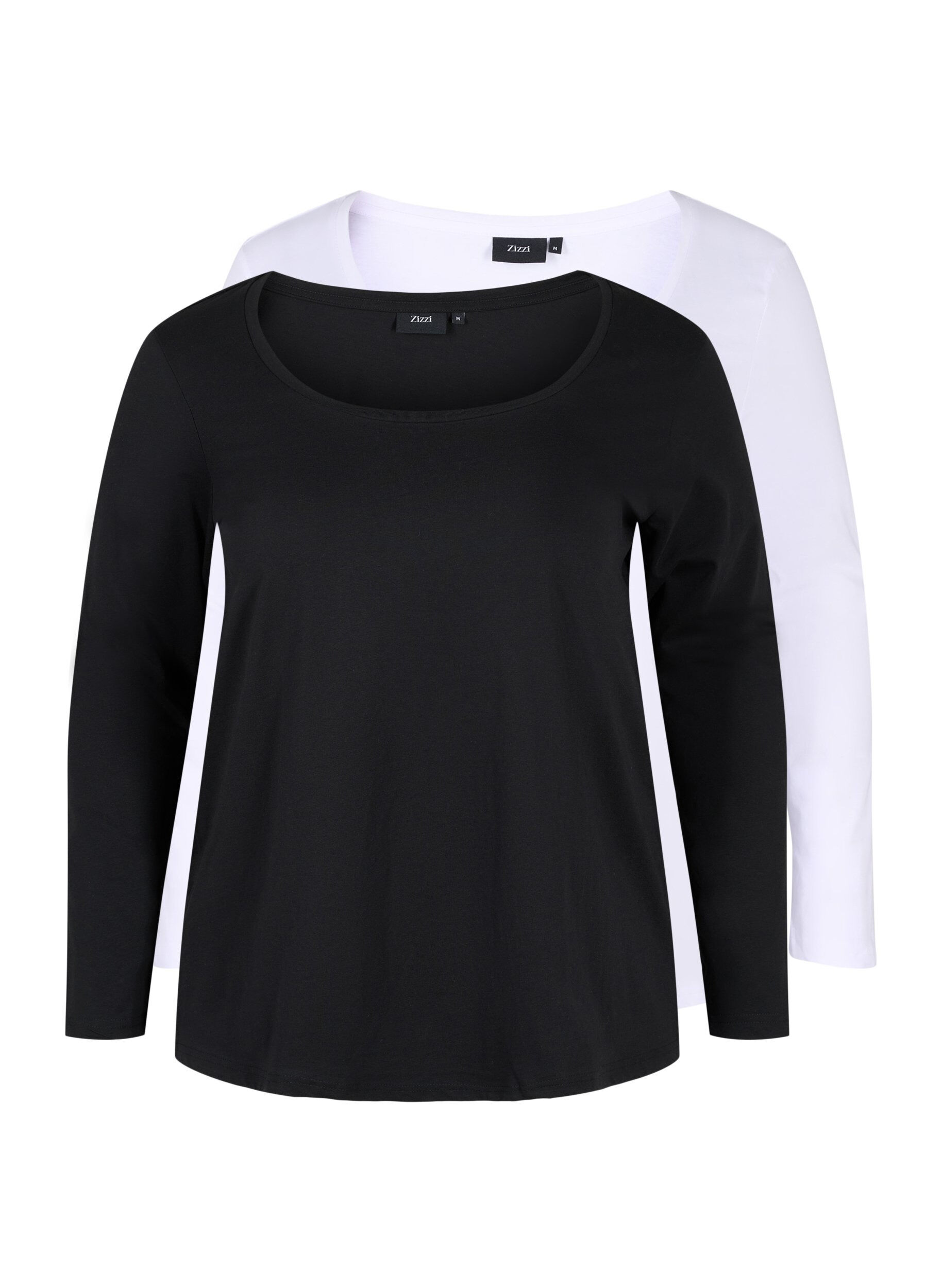 ZizziSet van 2 basic tops in katoen , Black/Bright W, Packshot image number 0