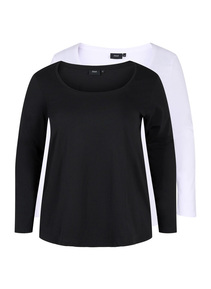 Set van 2 basic tops in katoen , Black/Bright W, Packshot image number 0