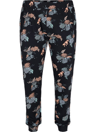 Pantalon de pyjama en coton avec imprimé floral, Black Flower AOP, Packshot image number 0