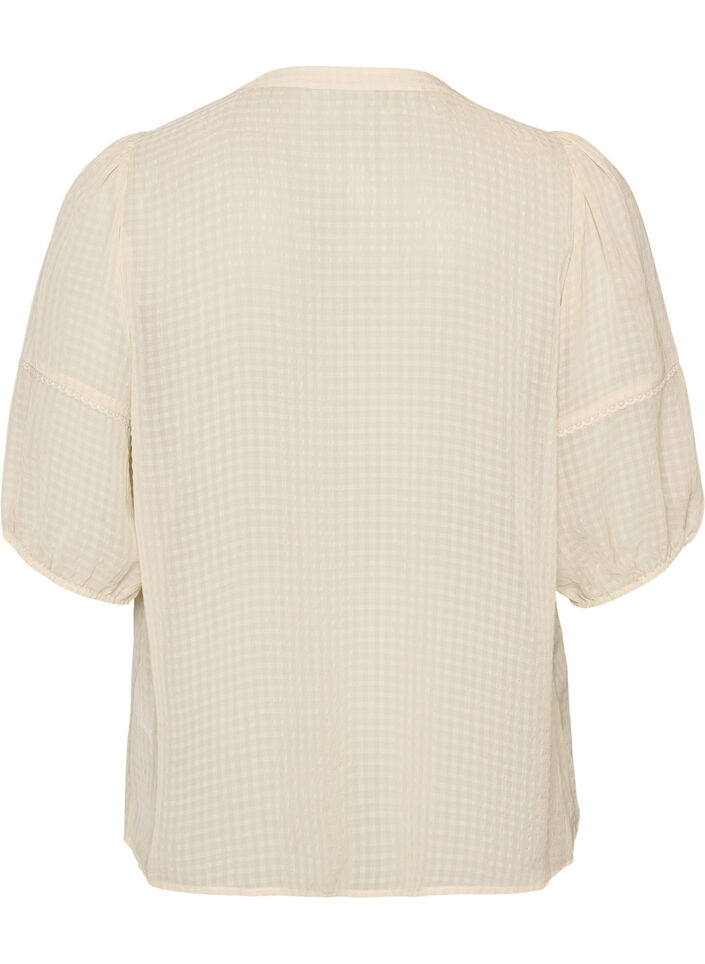 Blouse en seersucker avec lien &agrave; nouer, Beige, Packshot image number 1