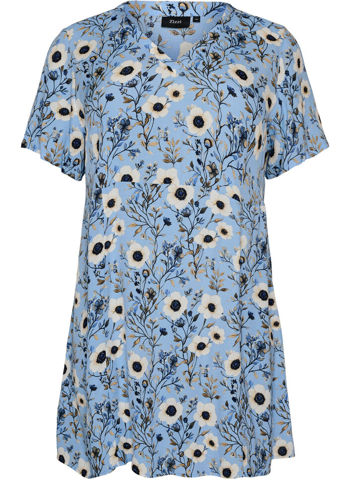 Robe courte avec imprim&eacute; floral, Bleu, Packshot image number 0