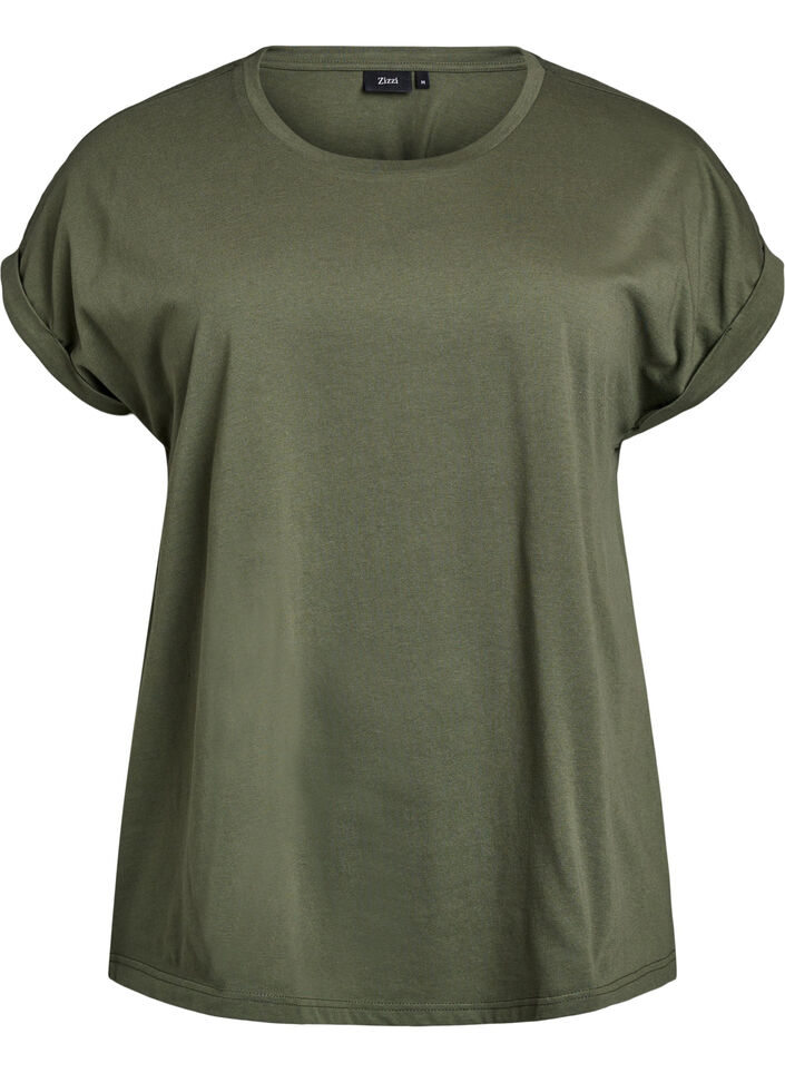 T-shirt met korte mouwen van katoenmix, Groen, Packshot image number 0