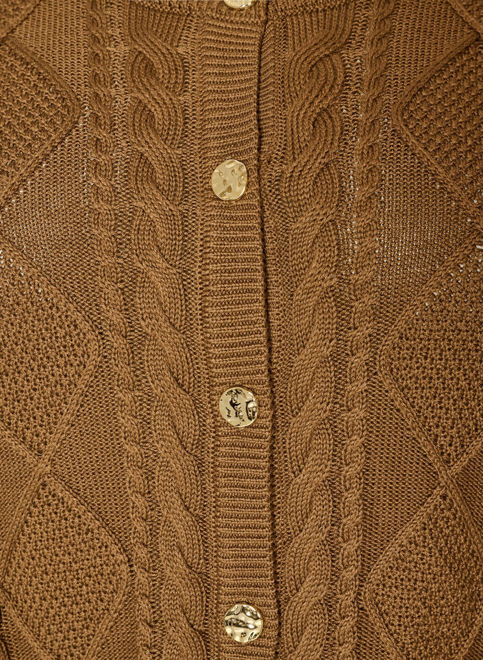 Cardigan en maille torsad&eacute;e avec boutons d&eacute;coratifs, Marron, Packshot image number 2