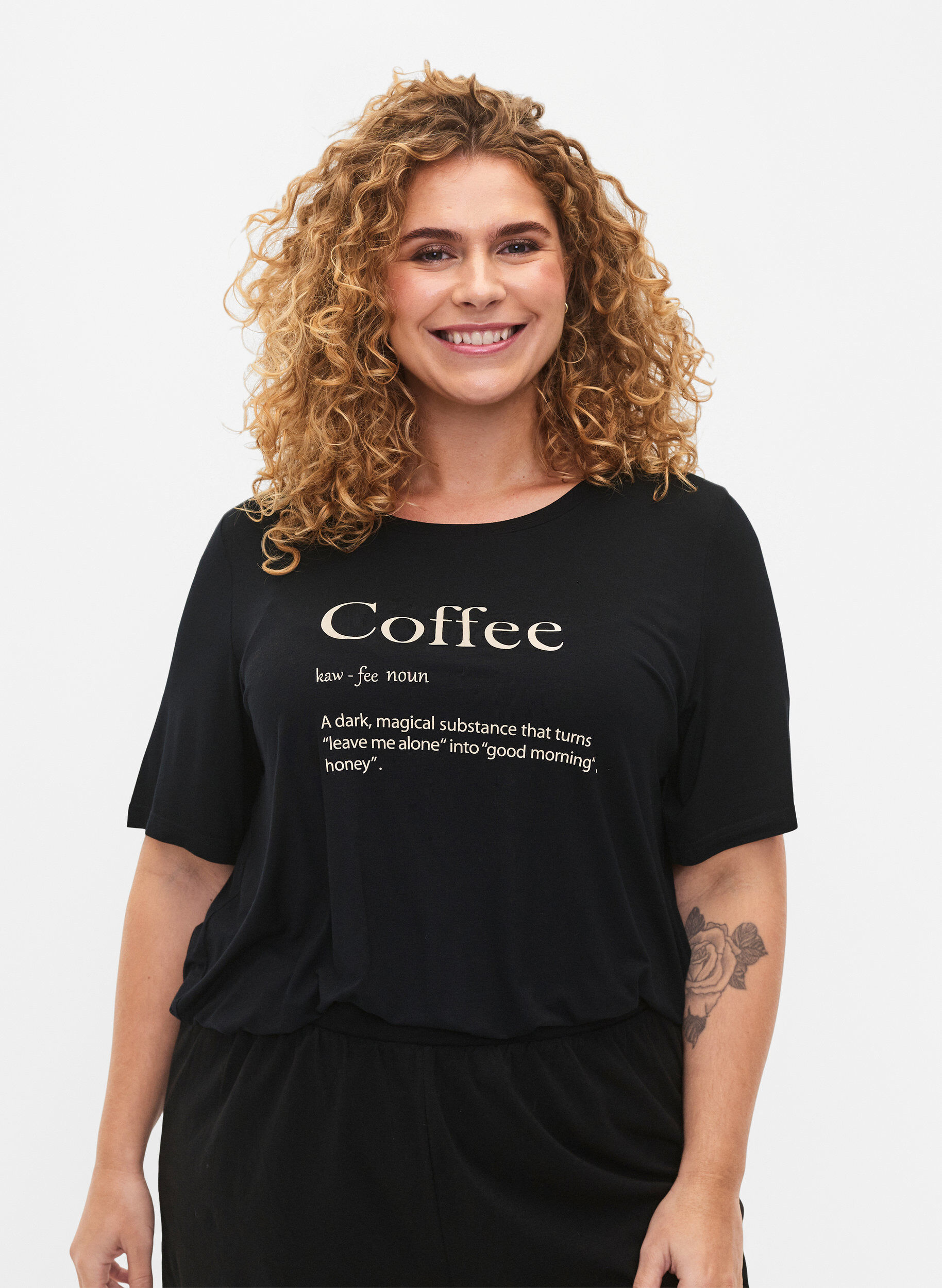 ZizziNachtshirt van viscose met korte mouwen, Black Coffee, Model image number 0