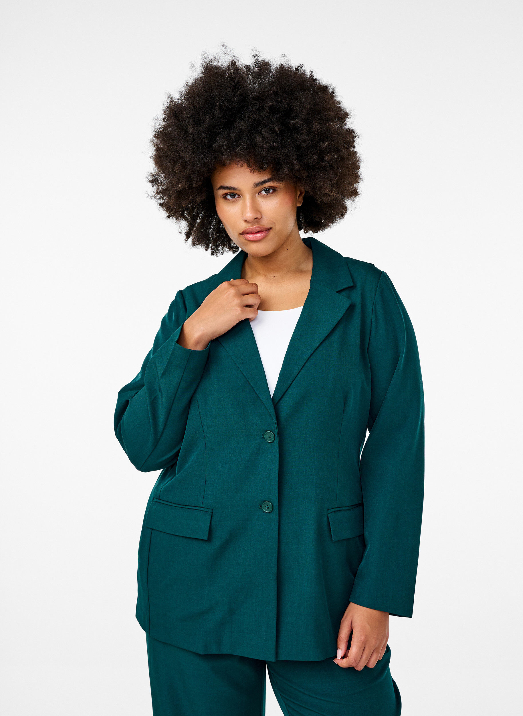 ZizziFLASH - Blazer met zakken en een split, Groen, Model image number 0