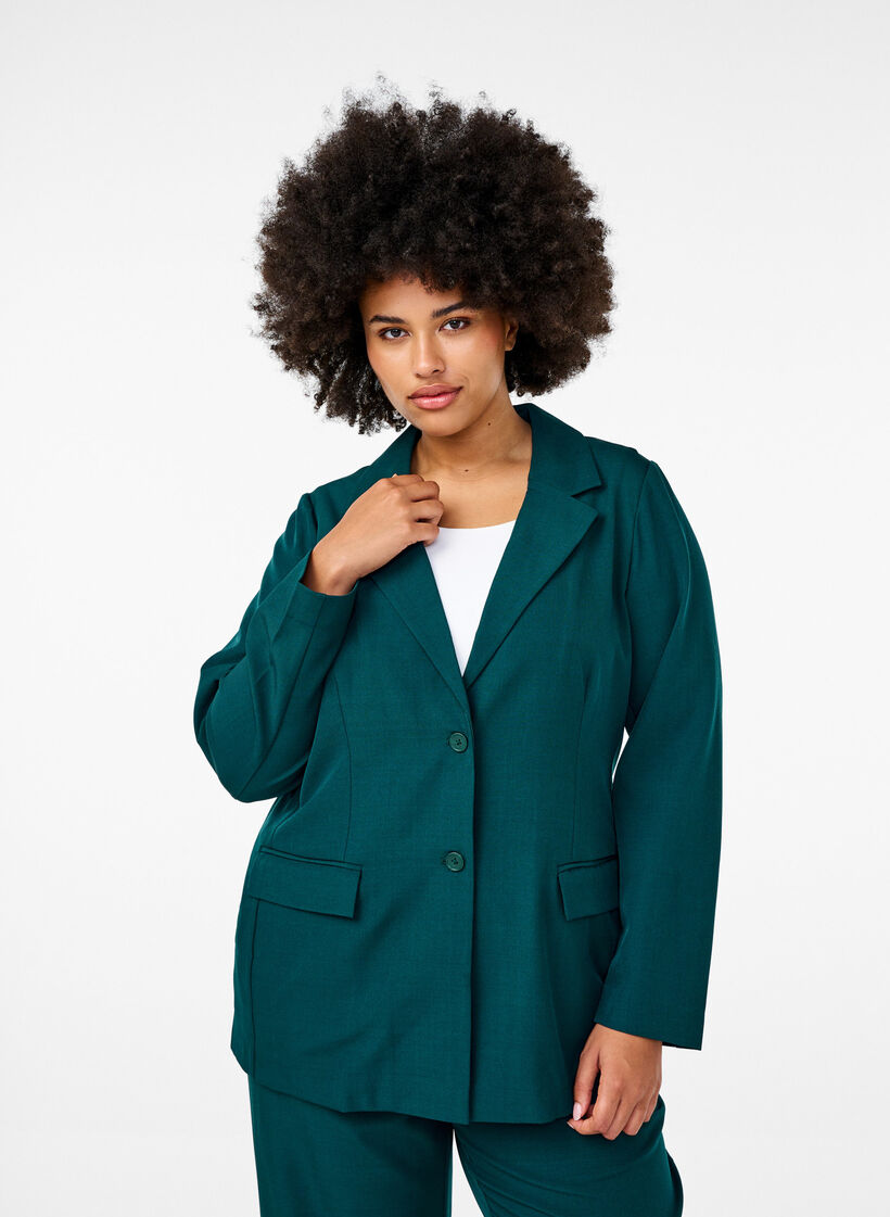 FLASH - Blazer avec des poches et une fente, Vert, Model image number 0