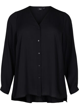 Chemise à manches longues avec col en V, Black, Packshot image number 0