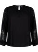 Blouse met lange mouwen en gehaakte details, Black, Packshot image number 0