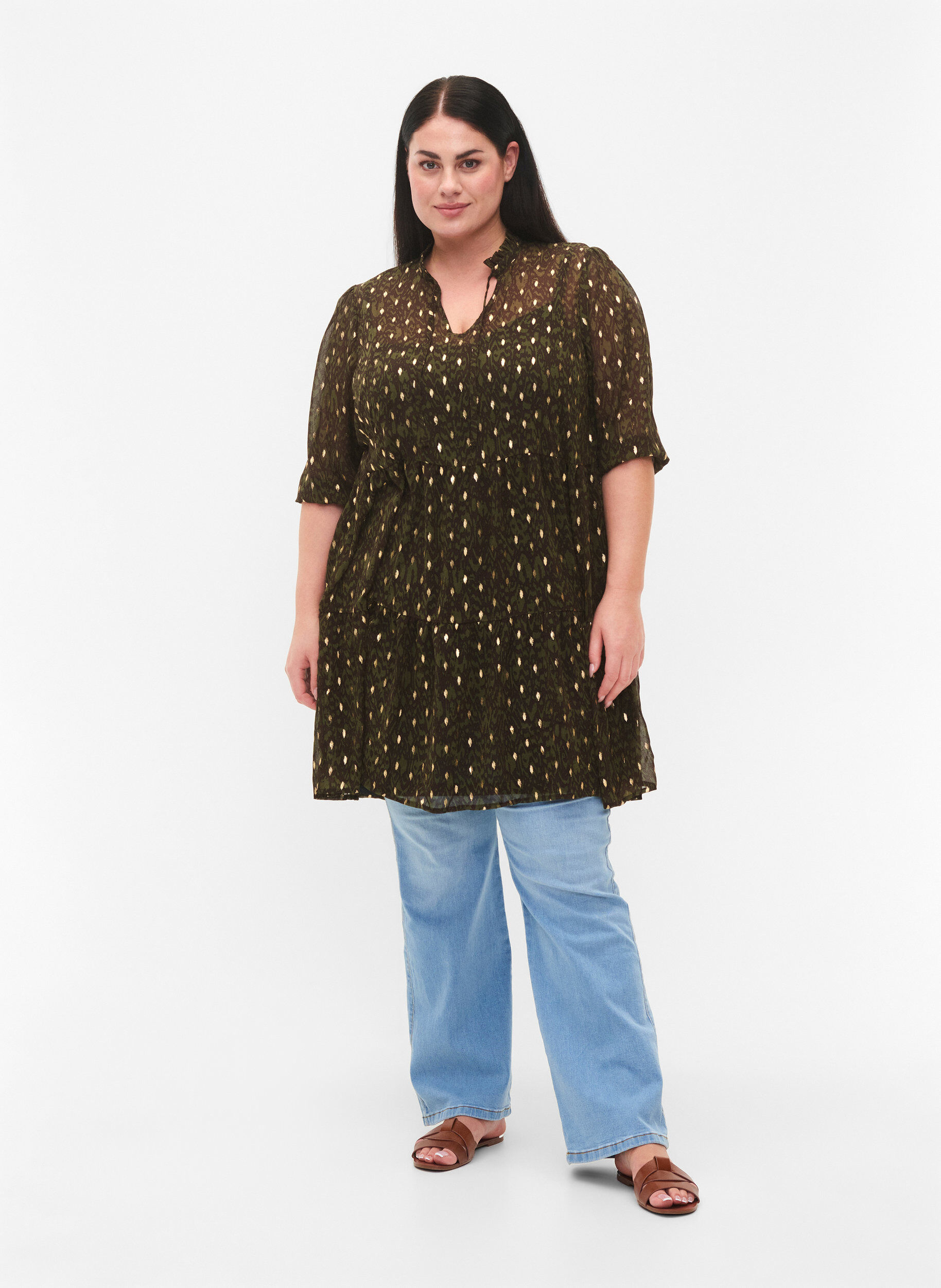 ZizziTuniek met print en lurex, Green Ethnic AOP, Model image number 2