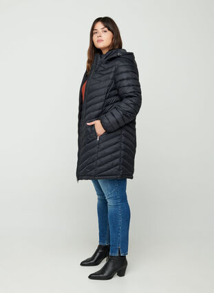Lange lichte gewatteerde jas , Black, Model image number 2