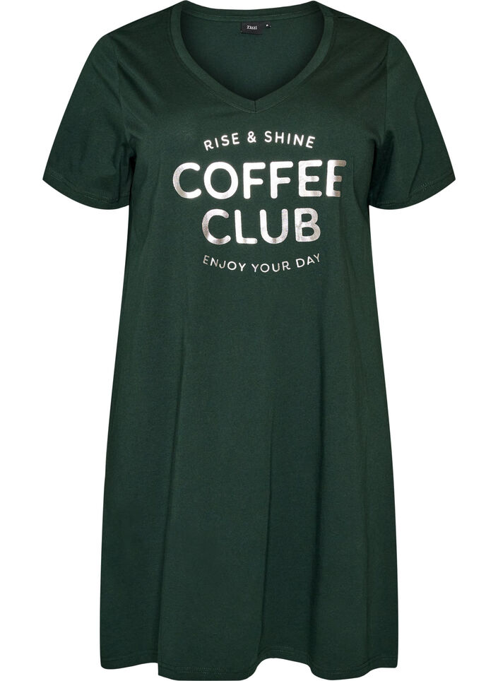 Chemise de nuit en coton biologique et &agrave; col en V, Vert fonc&eacute;, Packshot image number 0