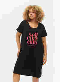 Katoenen nachthemd met korte mouwen, Black w. Self Care, Model