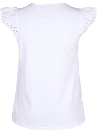 T-shirt van biologisch katoen met broderie anglaise, Bright White, Packshot image number 1