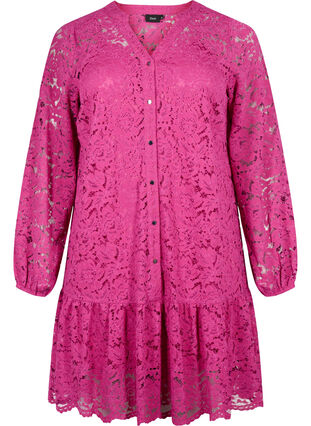 Kanten jurk met knopen en A-vorm, Festival Fuchsia, Packshot image number 0