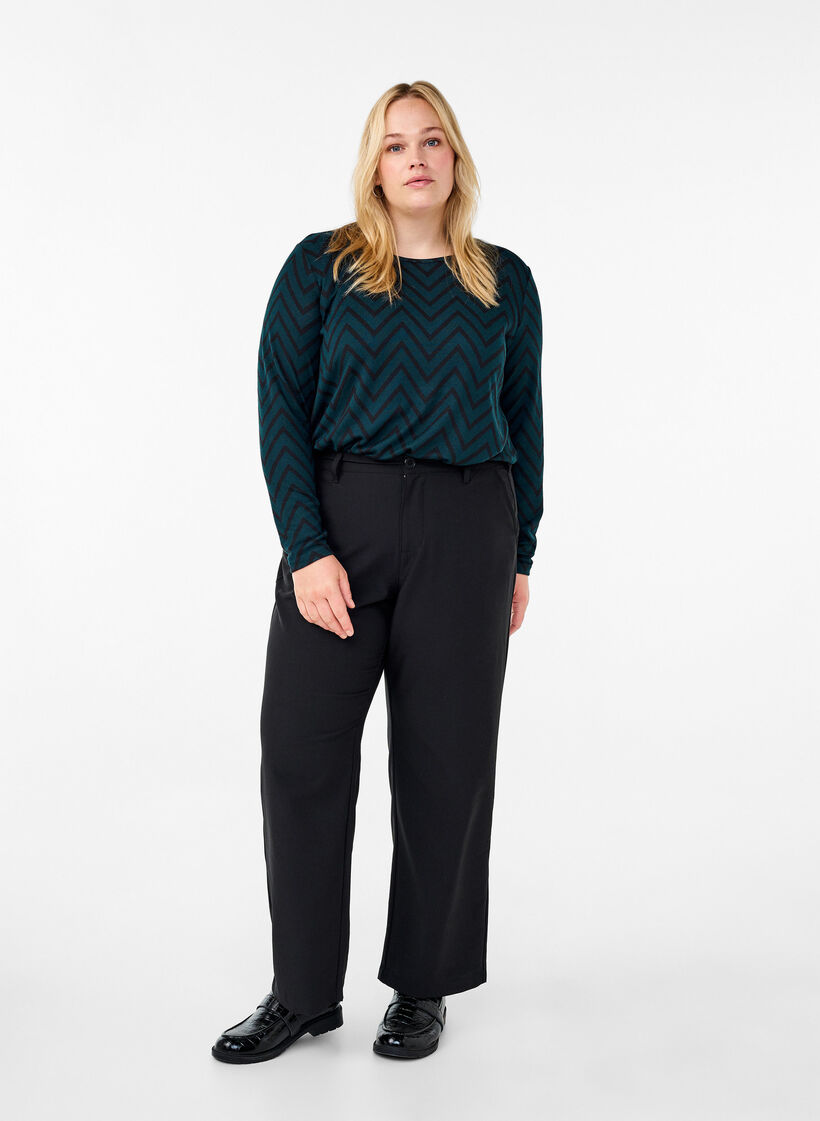 Gedessineerde blouse met lange mouwen, Groen, Model image number 1