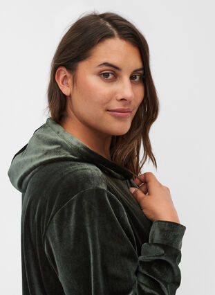 Sweatshirt in velours met capuchon en zak, Forest Night, Model image number 2