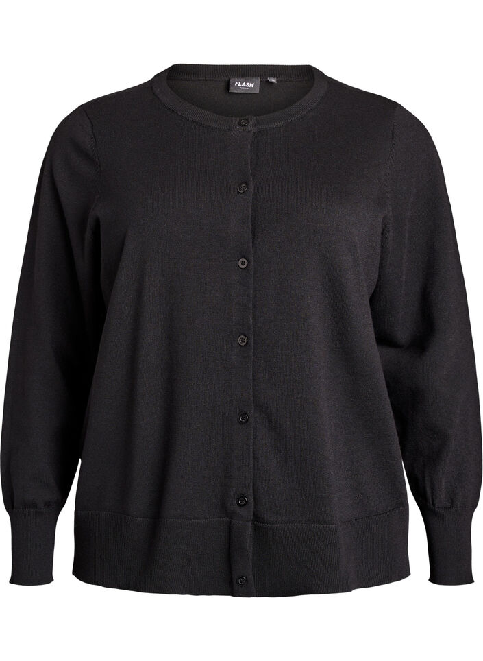 Cardigan en maille fine avec col rond, Noir, Packshot image number 0
