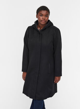 Veste à capuche avec laine, Black, Model image number 0