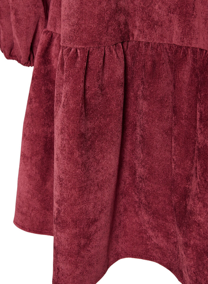 Corduroy jurk met A-lijn en opstaande kraag, Rood, Packshot image number 3