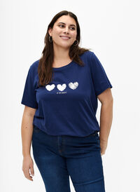 T-shirt en coton à col ras du cou avec impression, Medieval B.W. Hearts, Model