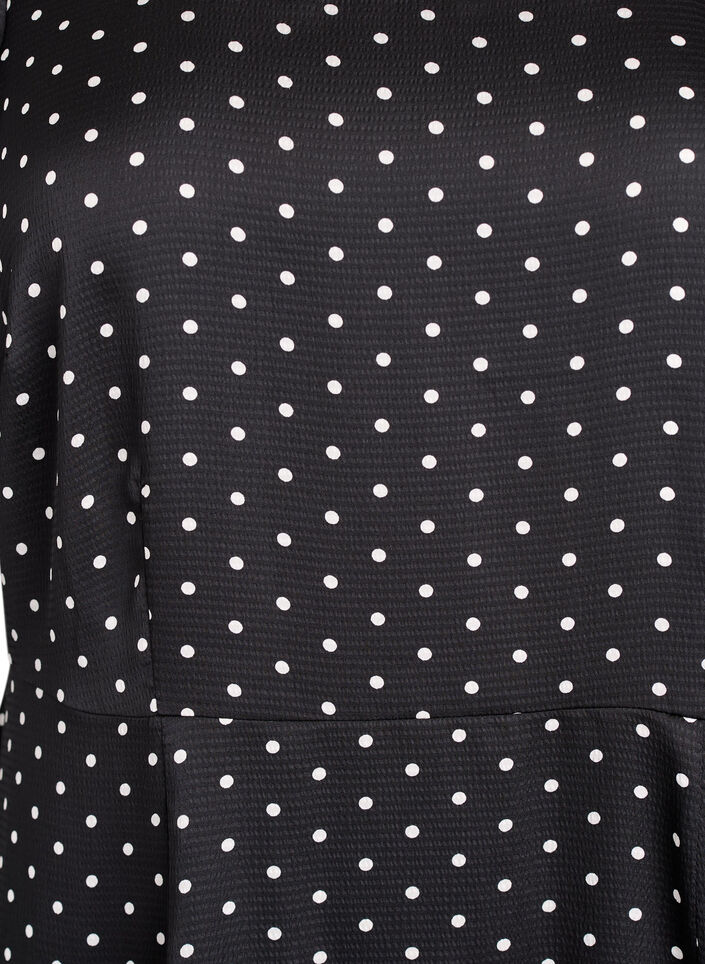 Polkadot midi-jurk met vierkante halslijn, Zwart, Packshot image number 2