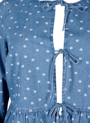 Denim peplum blouse met striksluiting, Light Blue w.Flowers, Packshot image number 2