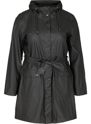 Veste de pluie avec ceinture et capuche, Black, Packshot image number 0