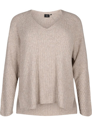 Pull en tricot avec fente, Simply Taupe Mel., Packshot image number 0