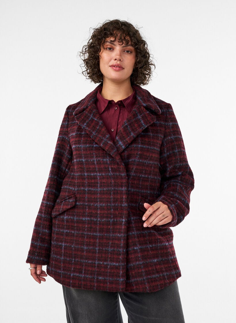 Geruit jasje met zakken, Rood, Model