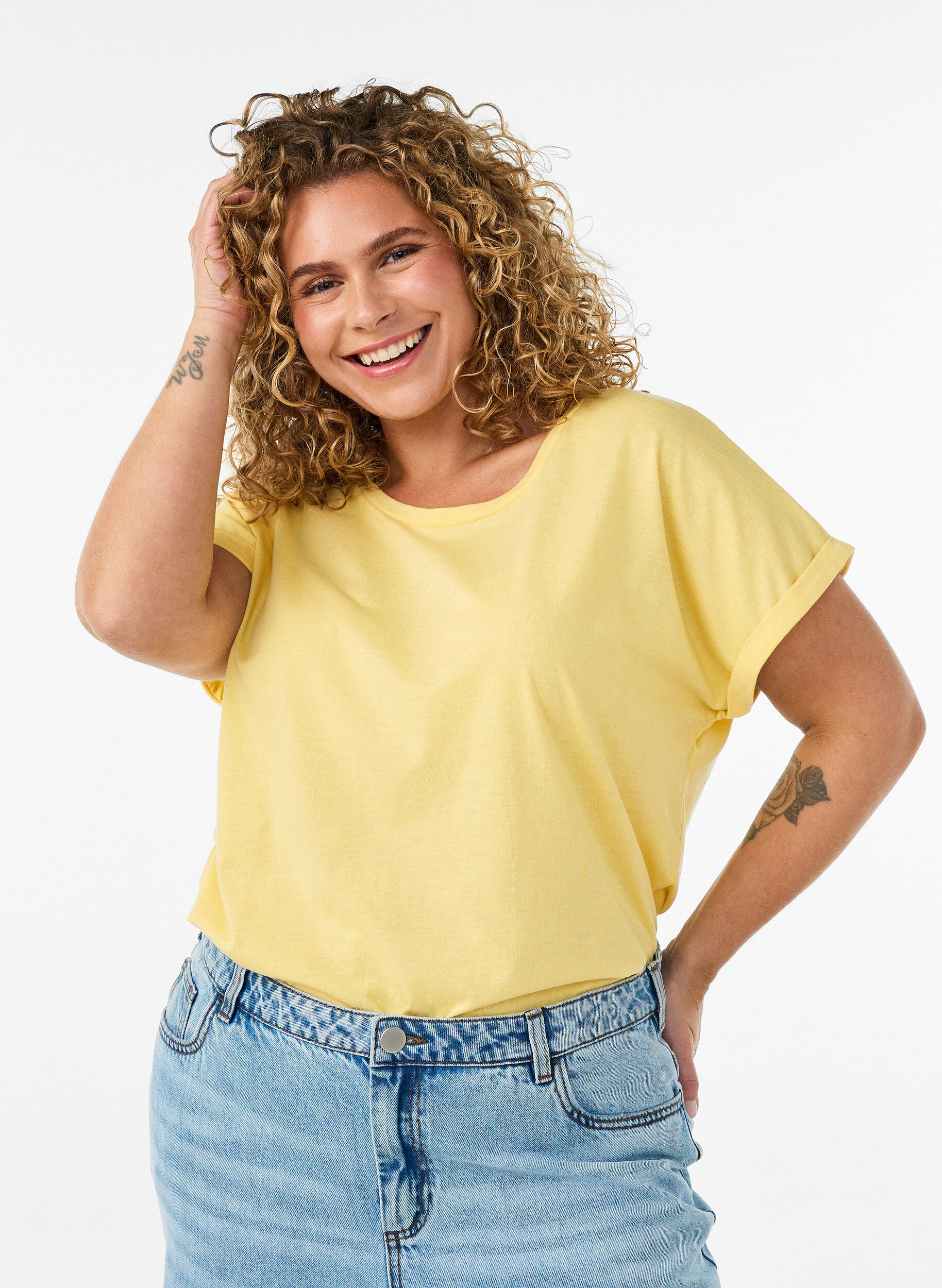 ZizziT-shirt met korte mouwen van katoenmix, Geel, Model image number 0