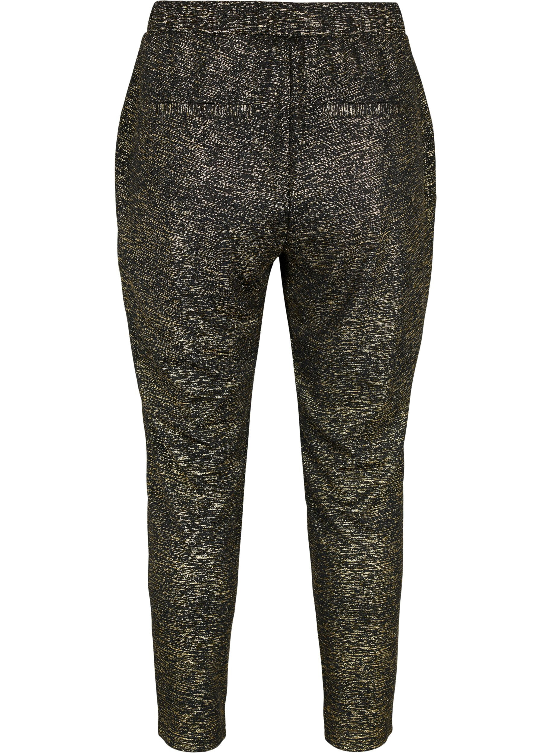 ZizziMaddison broek met goudkleur en zakken, Black w. Gold, Packshot image number 1