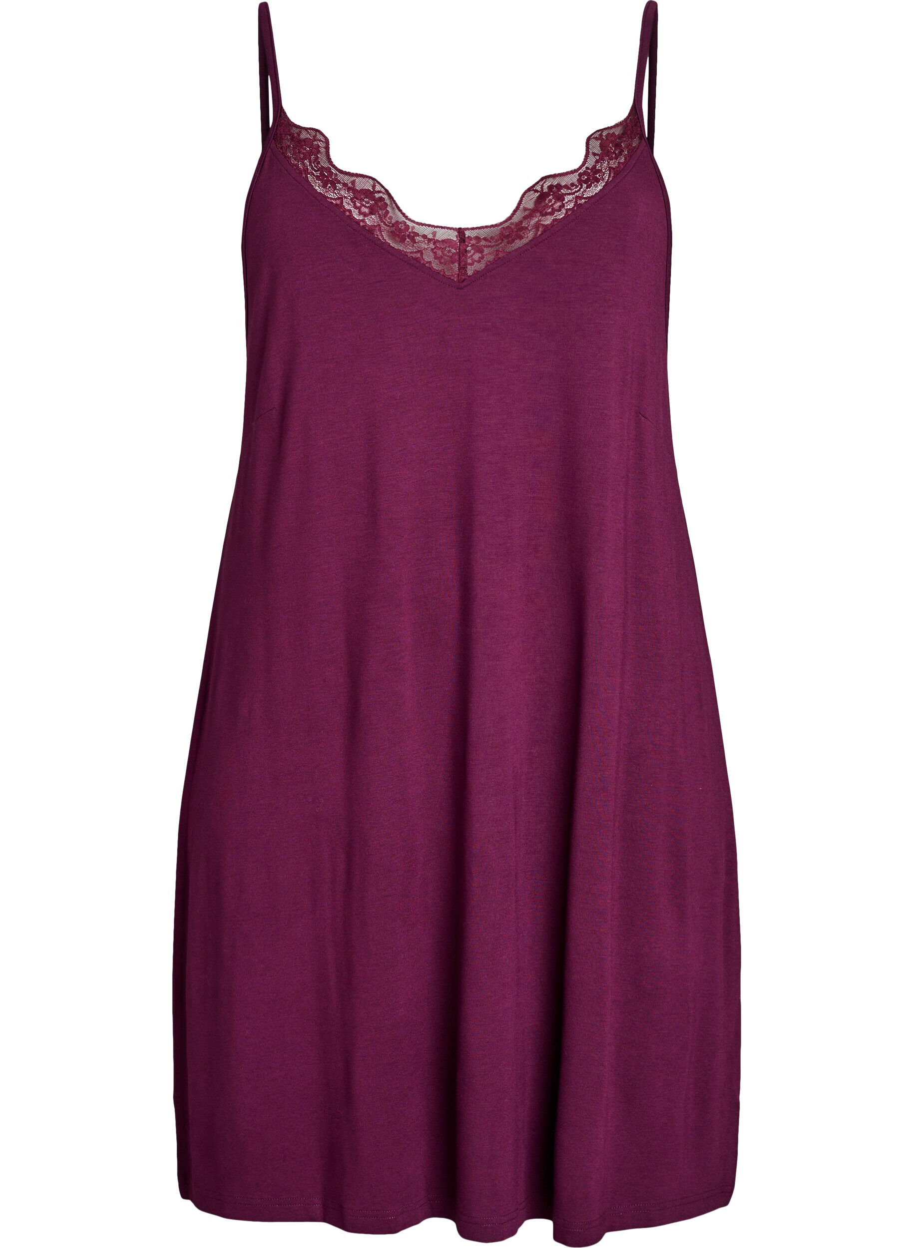ZizziNachtjapon van viscose met kanten randje, Donker Bordeaux, Packshot image number 0