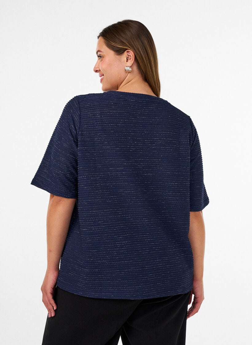 Blouse textur&eacute;e avec paillettes, Bleu, Model image number 2