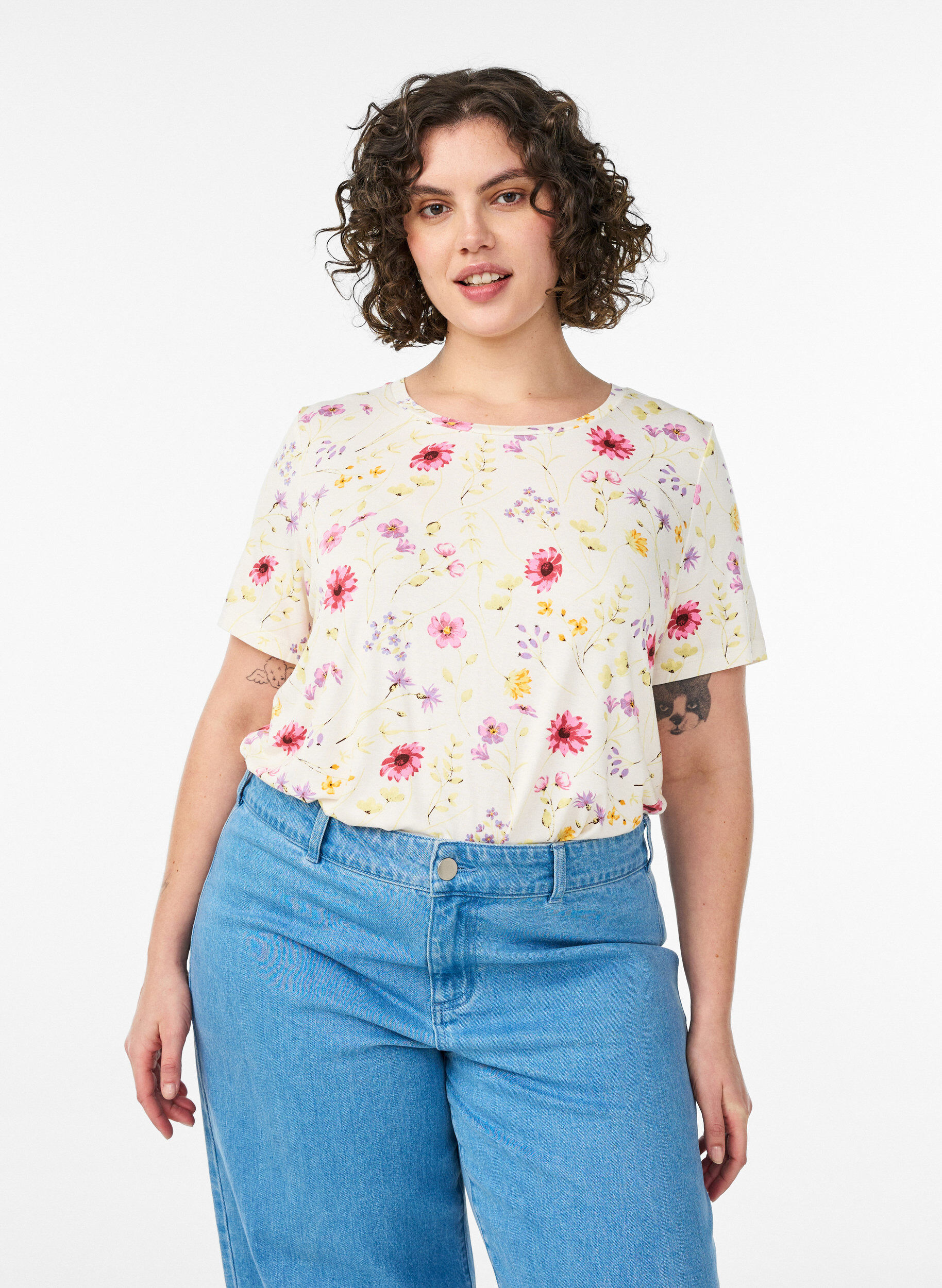 T-shirt avec imprim&eacute; floral, Blanc, Model