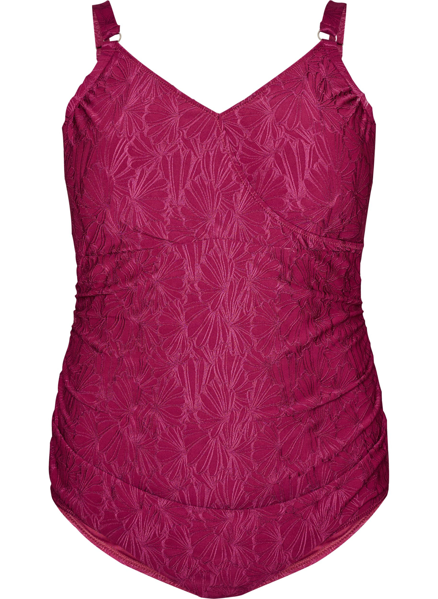 ZizziBadpak met wikkeldetail en ton-sur-ton bloementextuur, Rood, Packshot image number 0