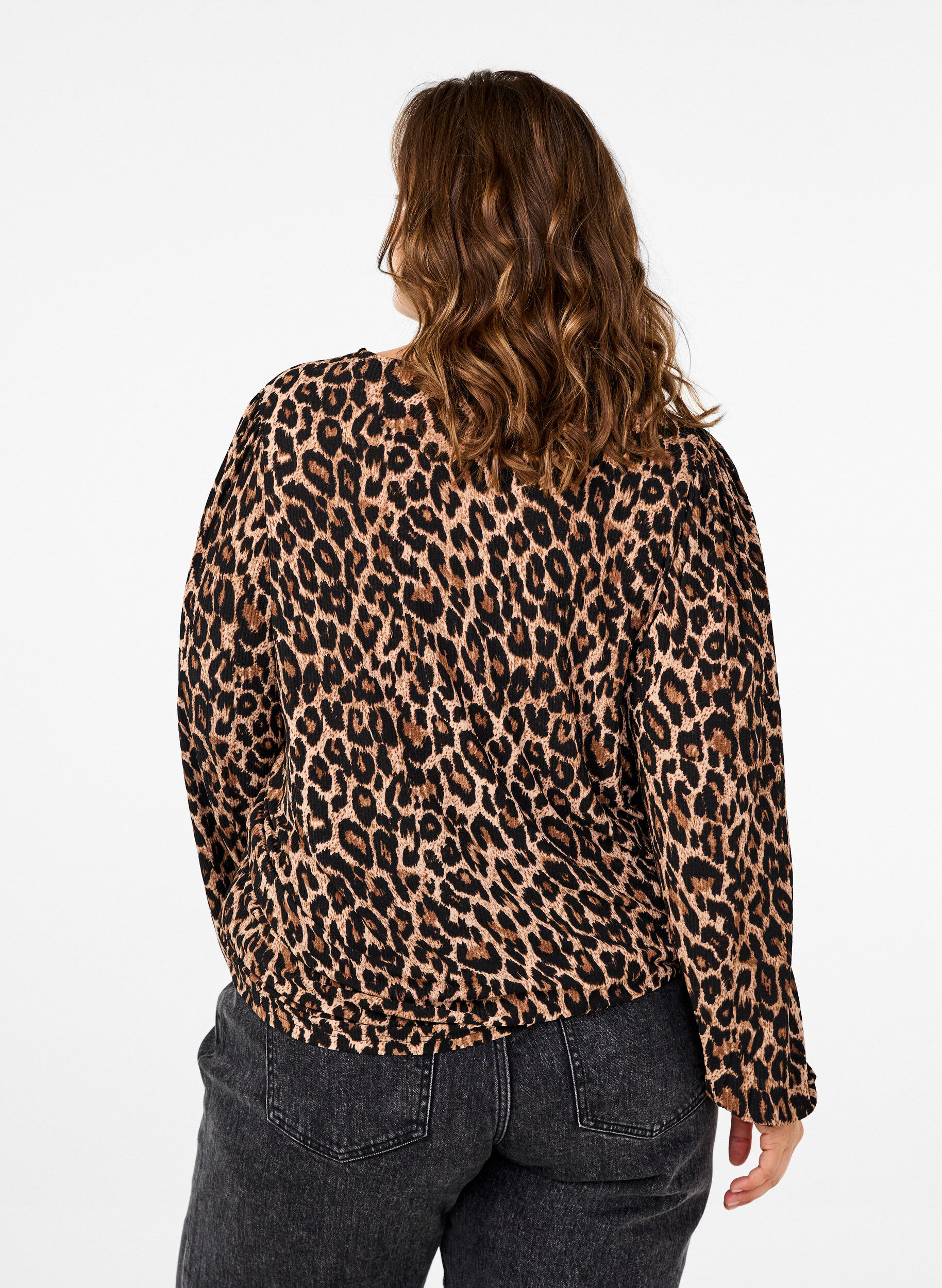 ZizziBlouse met lange mouwen en luipaardprint, Bruin, Model image number 2