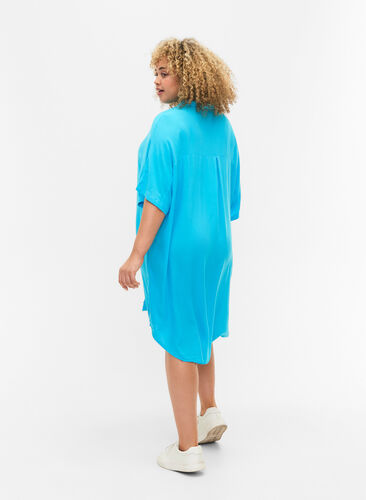 Lang overhemd in viscose, Blue Atoll, Model image number 1
