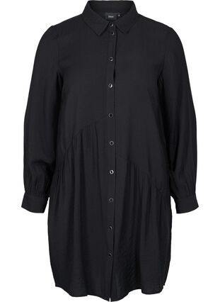 Blouse jurk in effen kleur met a-lijn, Black, Packshot image number 0