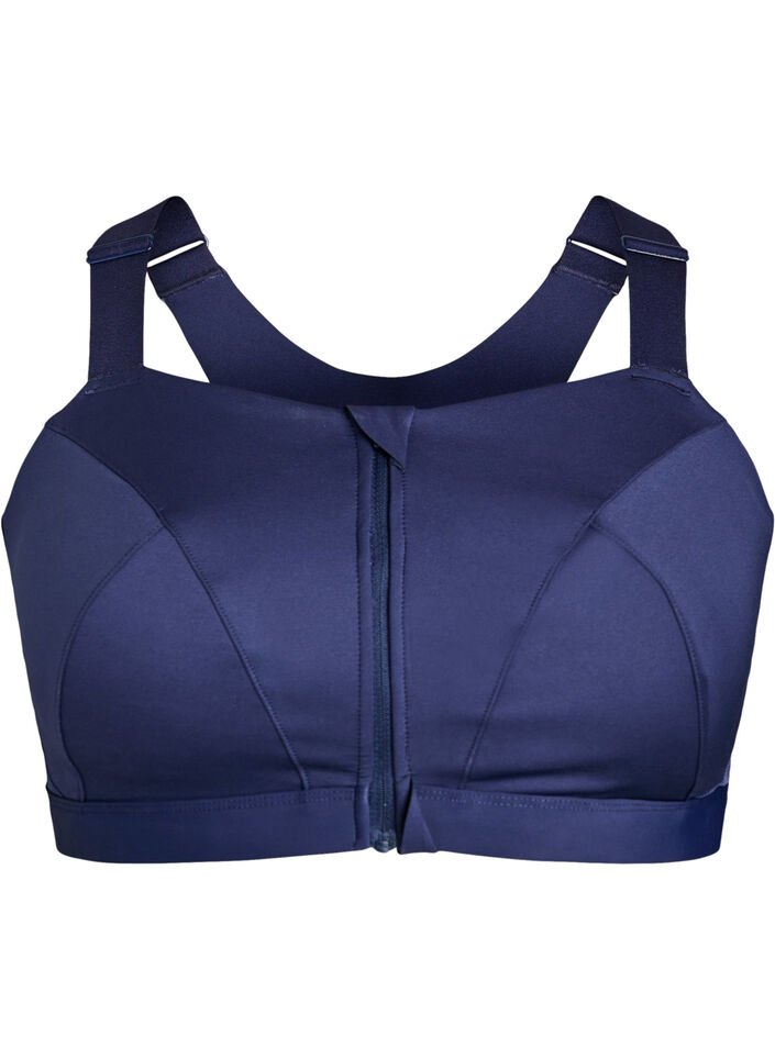 Brassière de sport avec fermeture sur le devant et maintien élevé, Bleu, Packshot image number 0