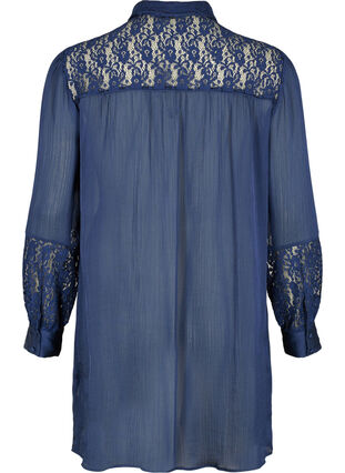 Lang overhemd met kanten details, Evening Blue, Packshot image number 1