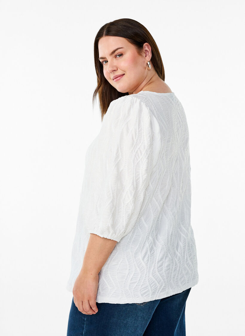 Blouse met textuur en 3/4 mouwen, Wit, Model image number 2