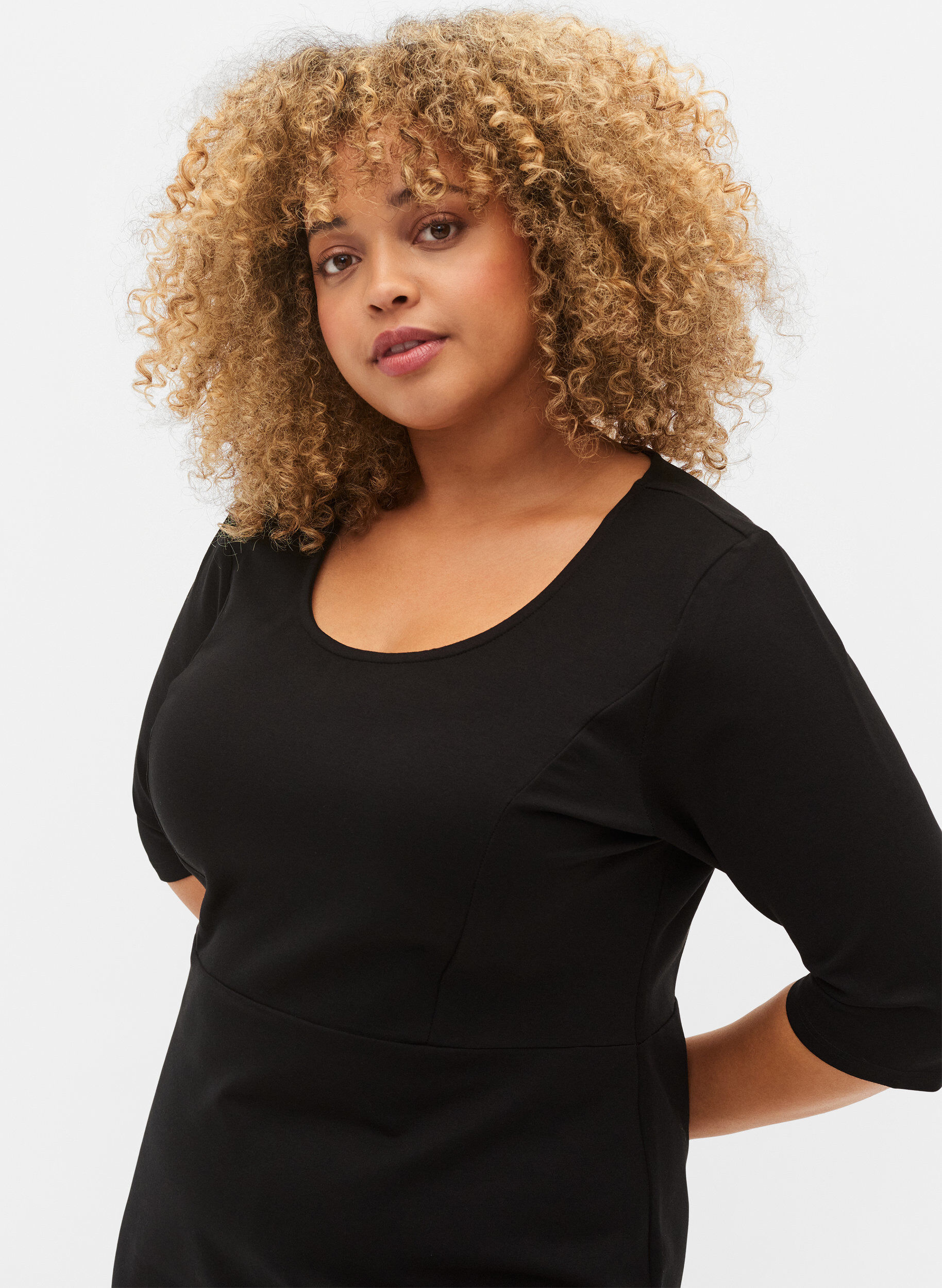 ZizziEffen jurk met 3/4-mouwen en split, Black, Model image number 2