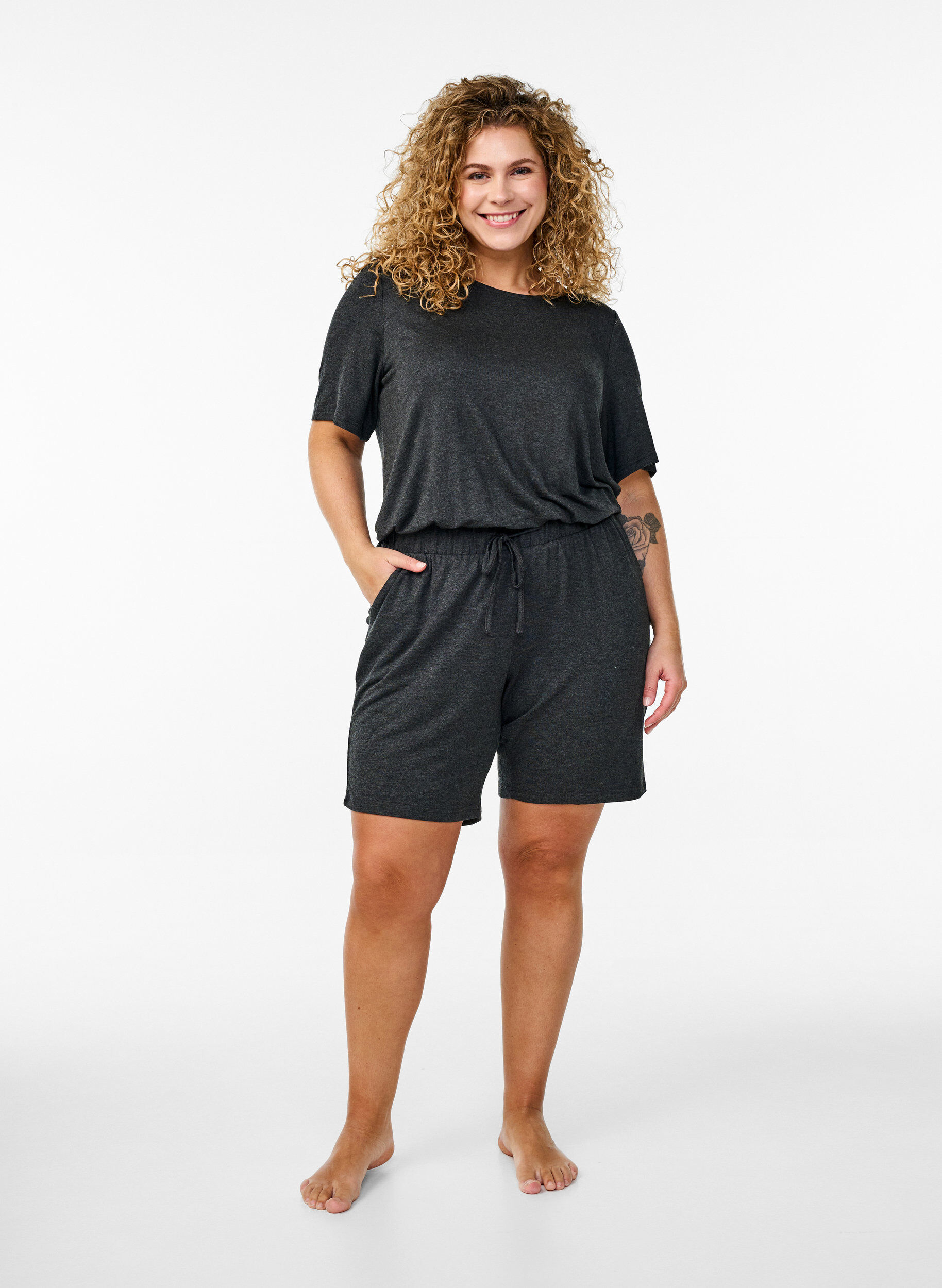 ZizziJumpsuit met korte pijpen, Grijs, Model image number 1