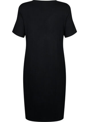 Halflange jurk met korte mouwen van viscose ribstof, Black, Packshot image number 1