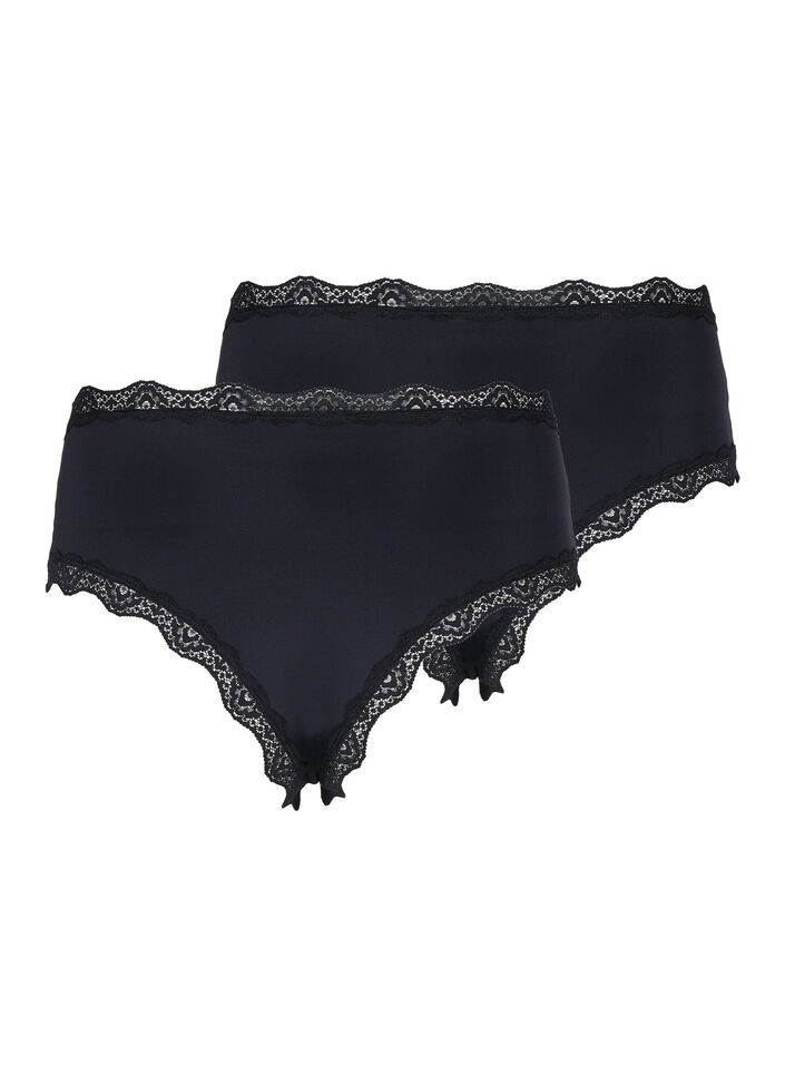 Culotte 2-pack avec bords en dentelle, Black, Packshot image number 1