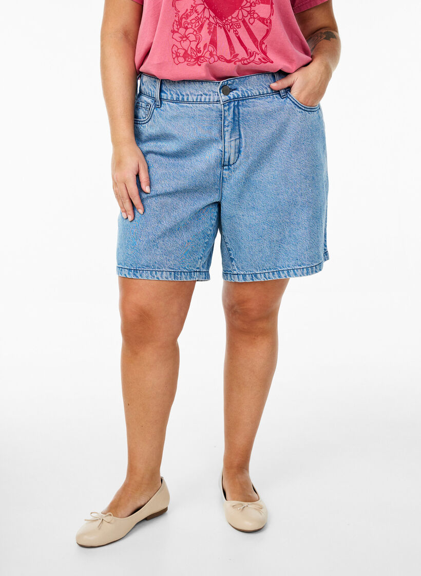 Losse denim shorts met hoge taille, Blauw, Model image number 3