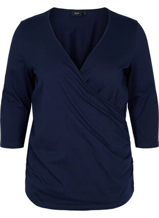 Katoenen blouse met 3/4 mouwen en wikkel, Night Sky, Packshot image number 0