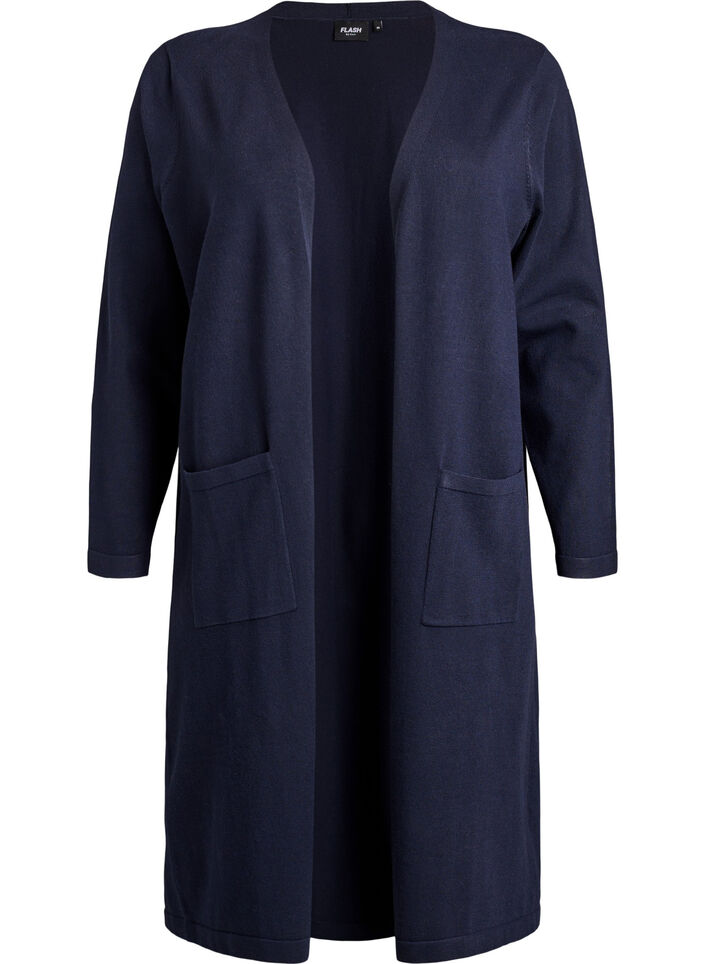 Lang, open vest met zakken, Blauw, Packshot image number 0