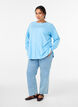 Gebreide blouse met ronde hals en gebreid patroon, Blauw, Model image number 1